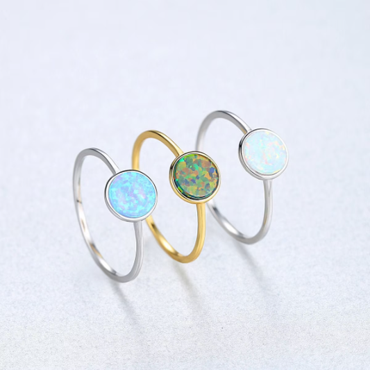 Dainty Gold Opal Stacking Band Ring in 925 Sterling Silver